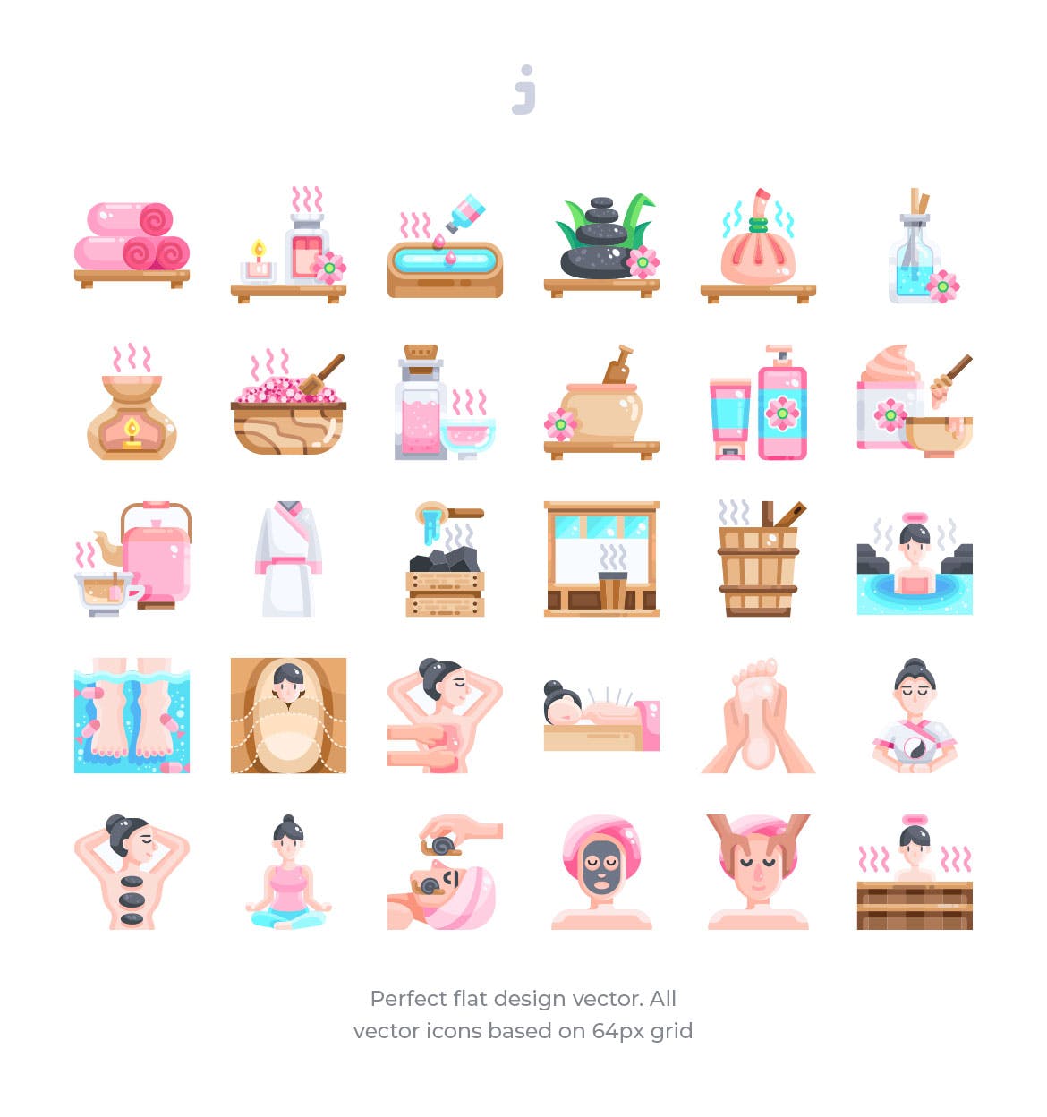 30枚SPA养生理疗主题扁平设计风矢量图标 30 Spa and therapy Icons – Flat插图(1)