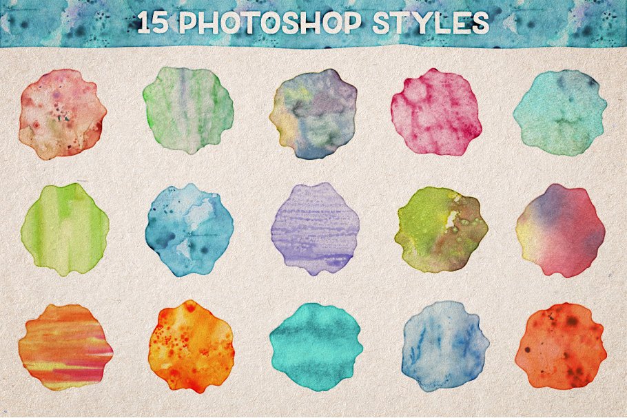炫彩漂亮水彩效果PS样式Vol.1  Watercolor Photoshop Styles Volume 1插图2