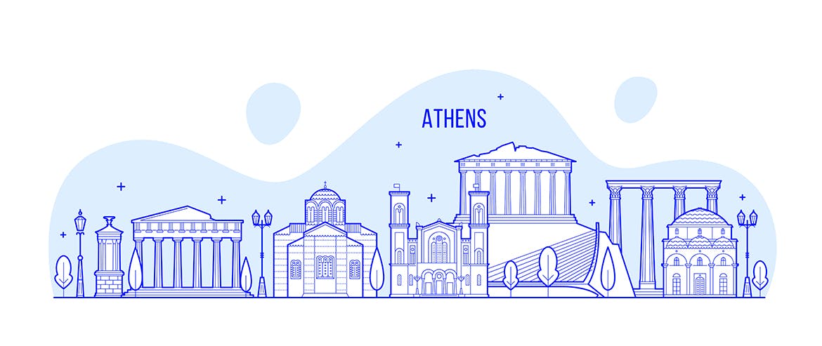 希腊雅典城市轮廓线矢量插画素材 Athens skyline, Greece插图1