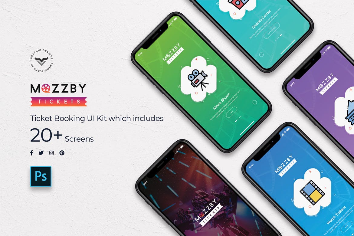 电影订票选座APP应用UI设计套件 Mozzby Mobile App UI Kit插图(1)
