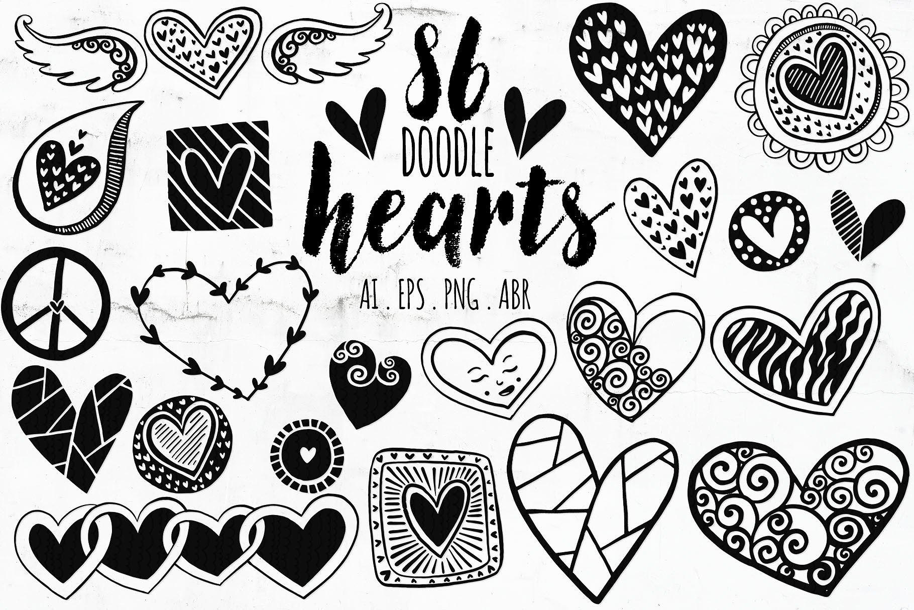 心形涂鸦图形&PS笔刷 Heart Doodles + Photoshop Brush插图