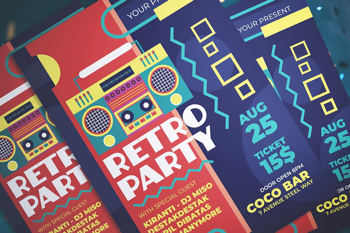 复古孟菲斯设计风格活动派对海报传单模板 Retro Party Flyer插图(1)