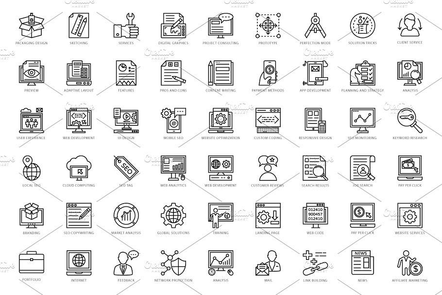 432个互联网领域Web线条图标 432 Web Line Icons插图(3)