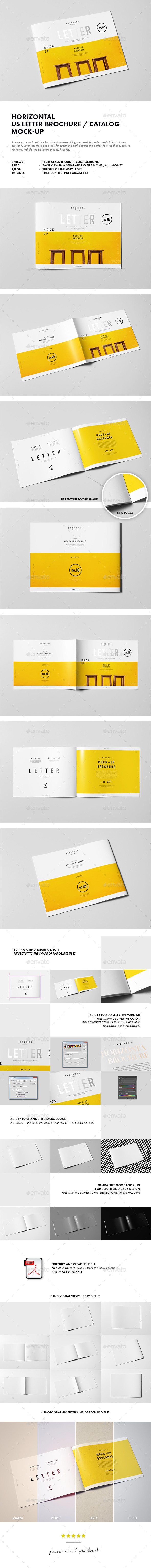 长方形宣传小册样机 Horizontal US Letter Brochure Mock-up插图