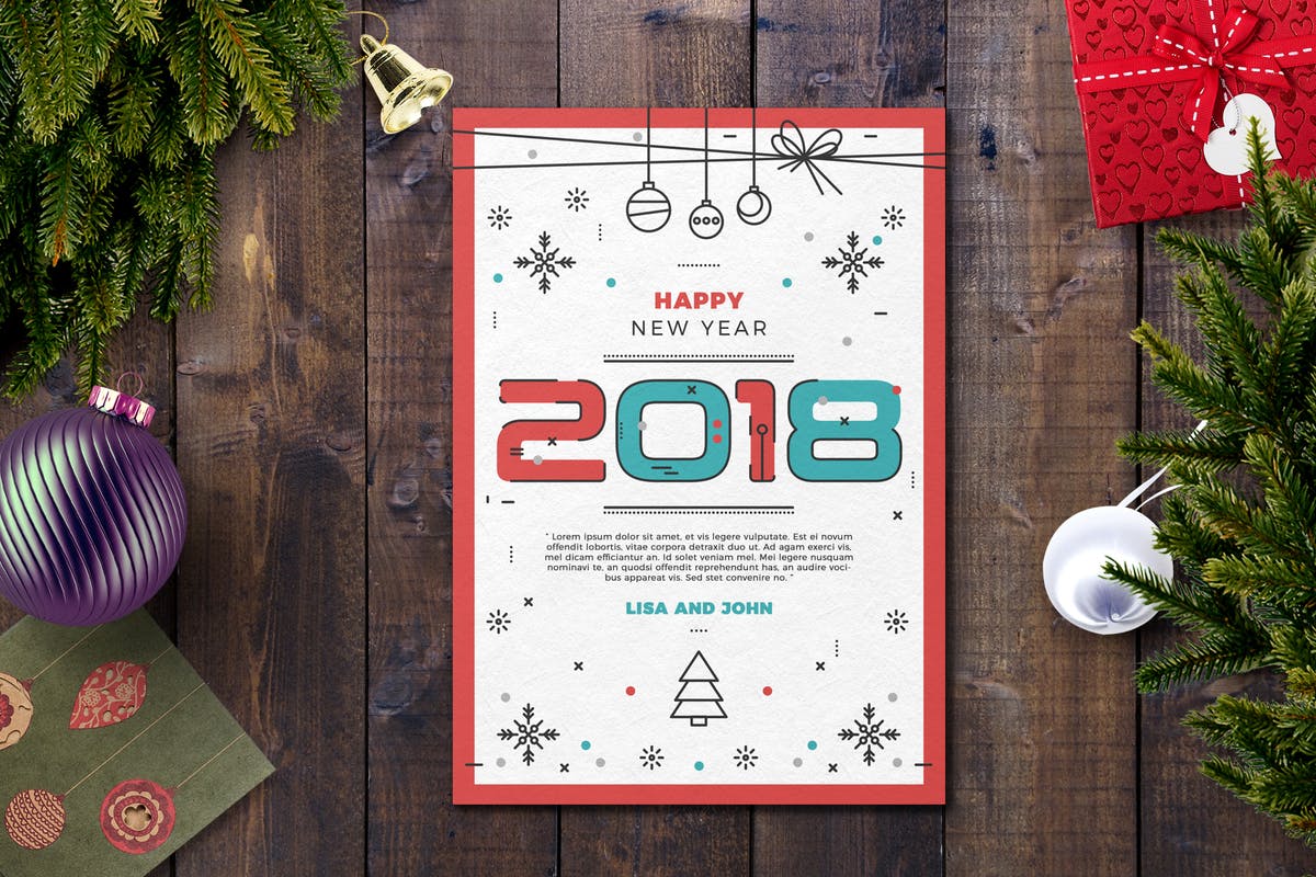 新年贺卡数字海报设计模板 Happy new year card template插图