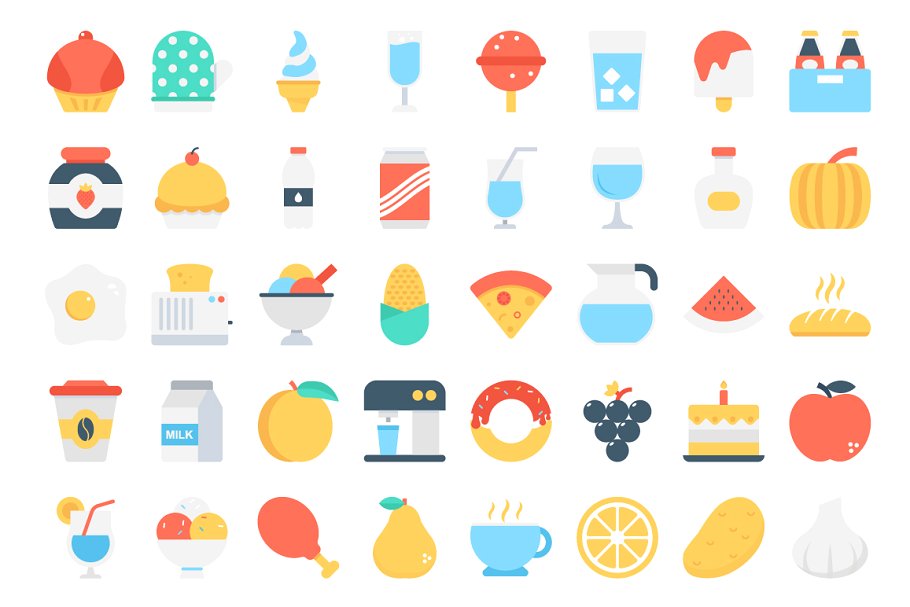180枚美食食品主题扁平化设计图标下载 180 Flat Food Icons插图2