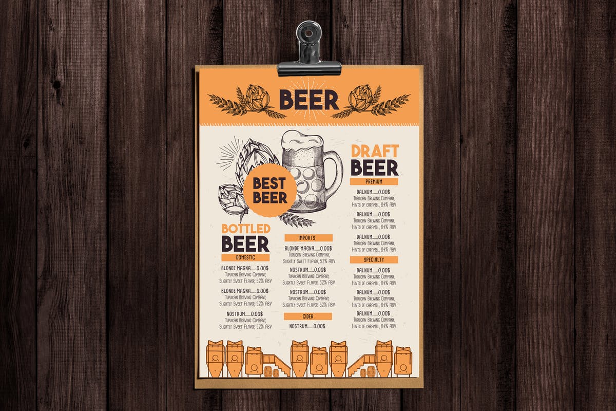 酒吧吧台菜单设计模板素材 Alcohol Bar Menu Template插图