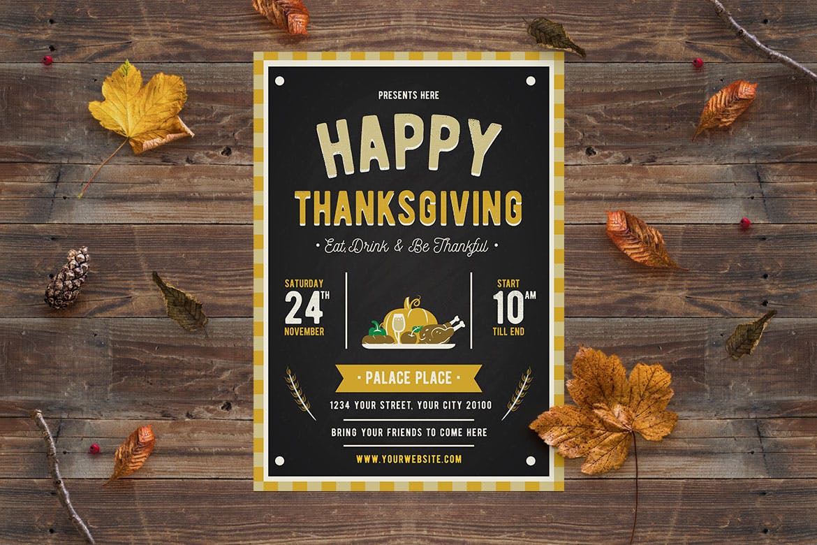 感恩节主题美食活动推广海报传单模板 Happy Thanksgiving Flyer插图(1)