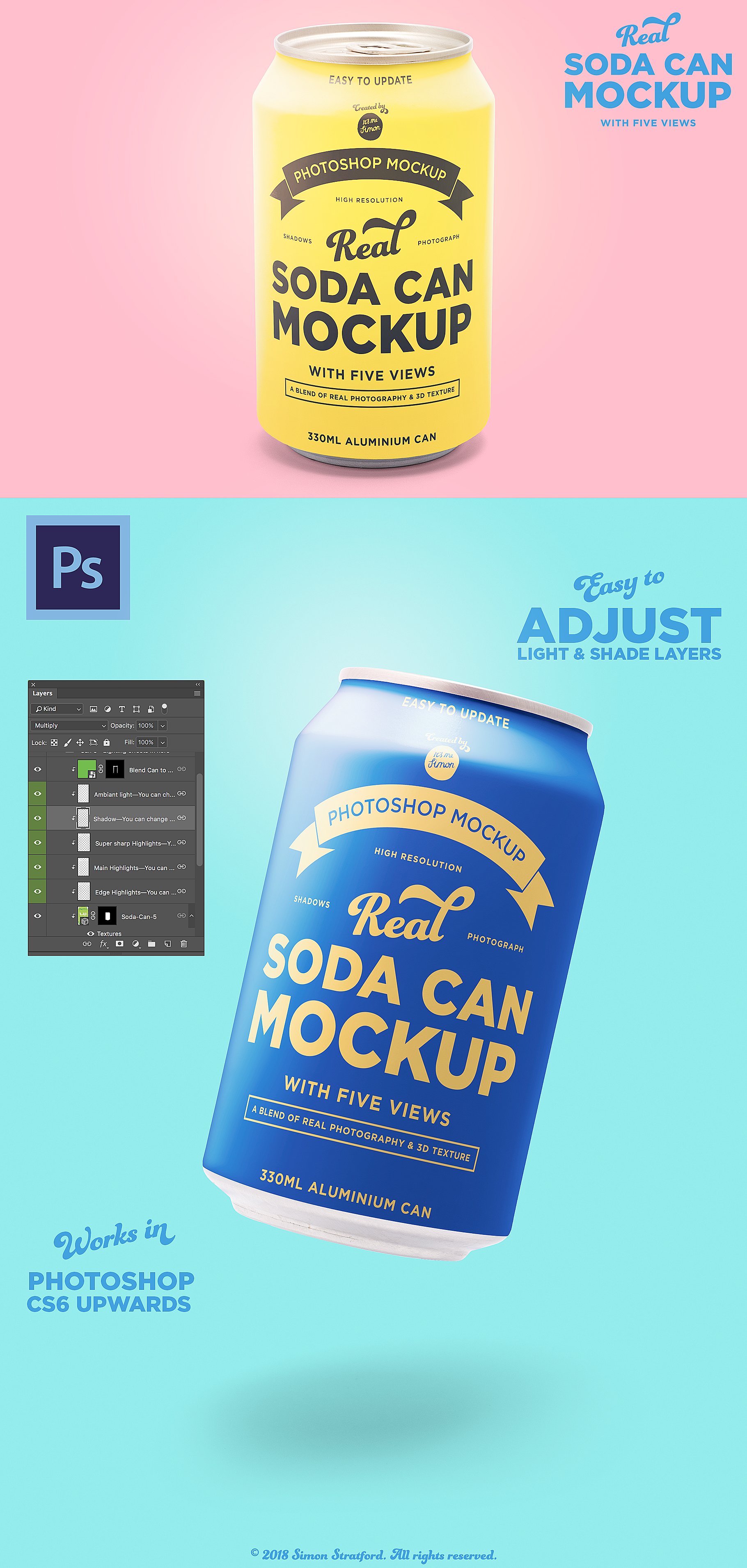 苏打水饮料易拉罐外观设计样机 Real soda can mockup for photoshop插图(1)