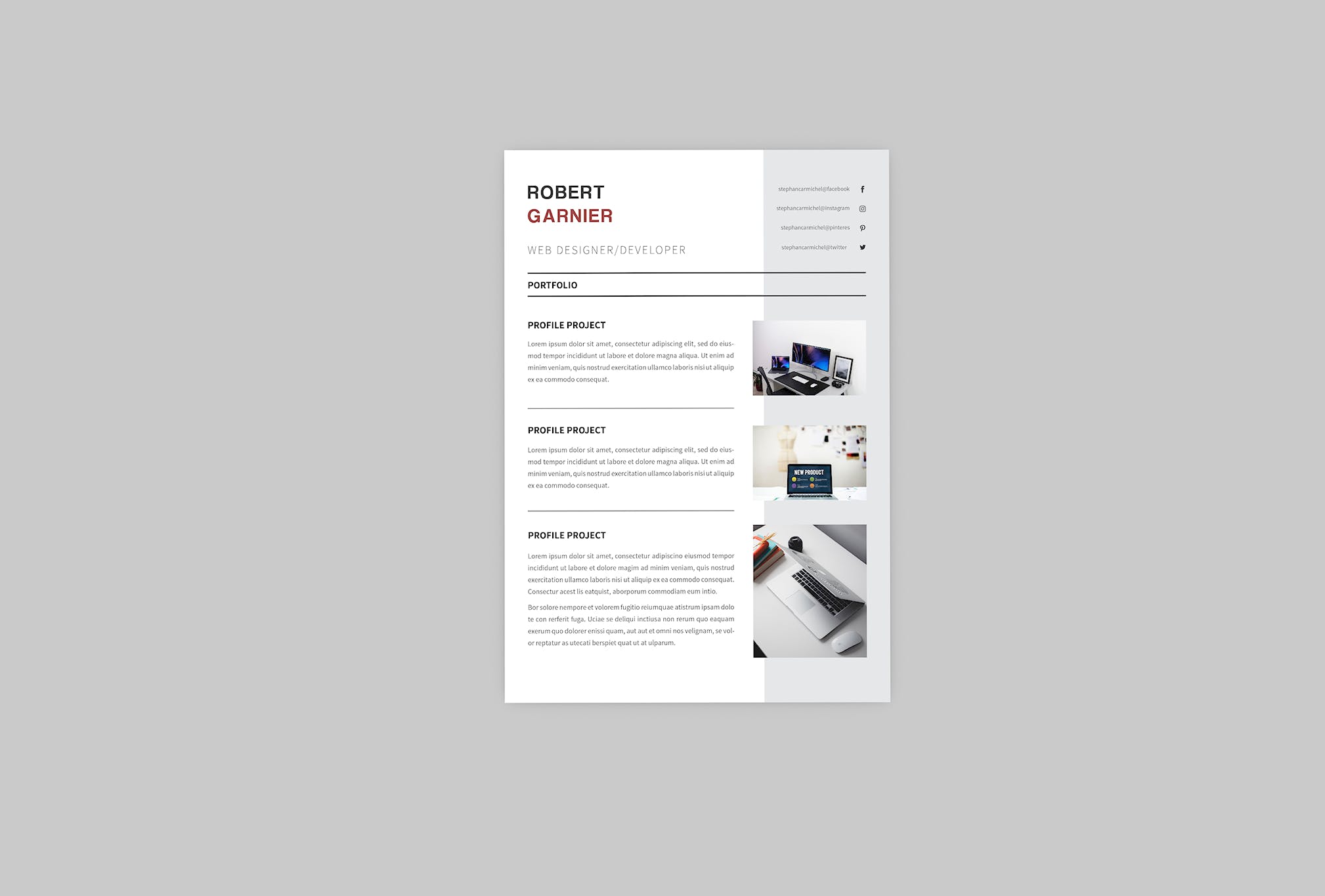 极简设计风格网站设计开发职位应聘简历设计模板 Robert Developer Resume Designer插图3