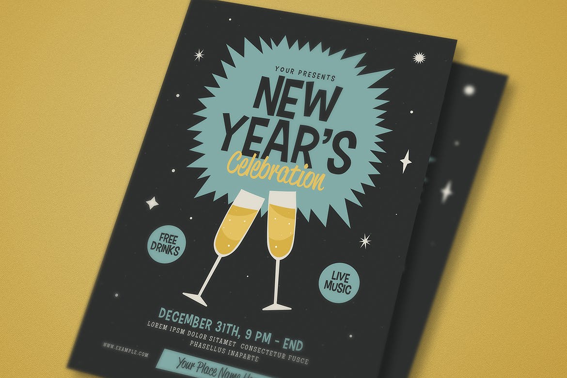 复古设计风格新年主题活动传单海报模板 Retro New Year’s Event Flyer插图(3)