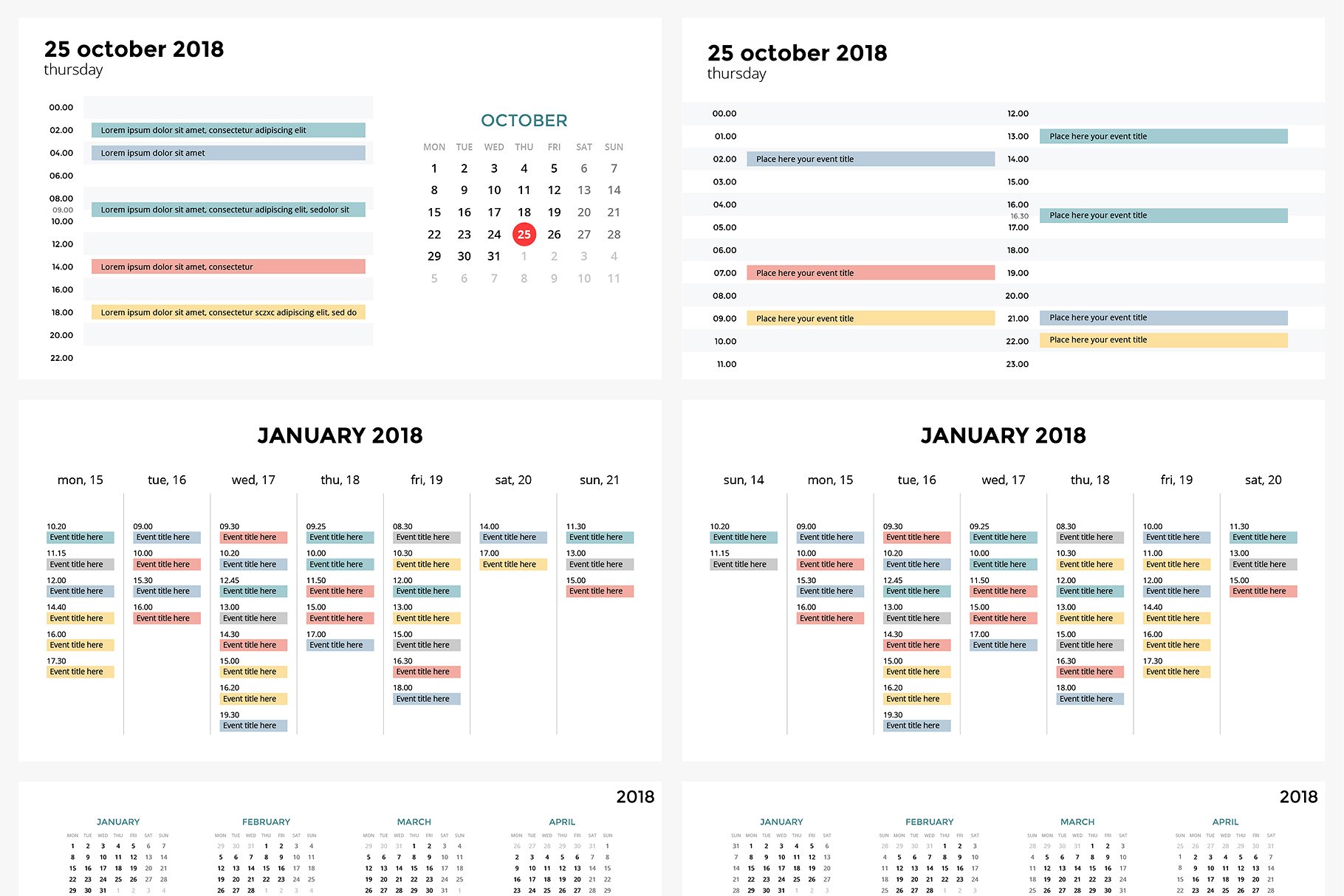 2018-2022年简约日历日程表模板 CALENDAR. 136 slides. 2018 – 2022.插图(1)