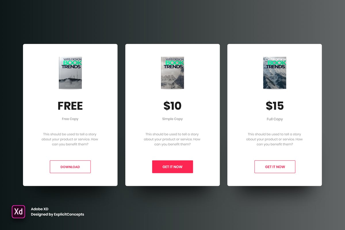 电子书订阅价格表单UI界面模板 for XD Ebook Pricing Table – Adobe XD插图