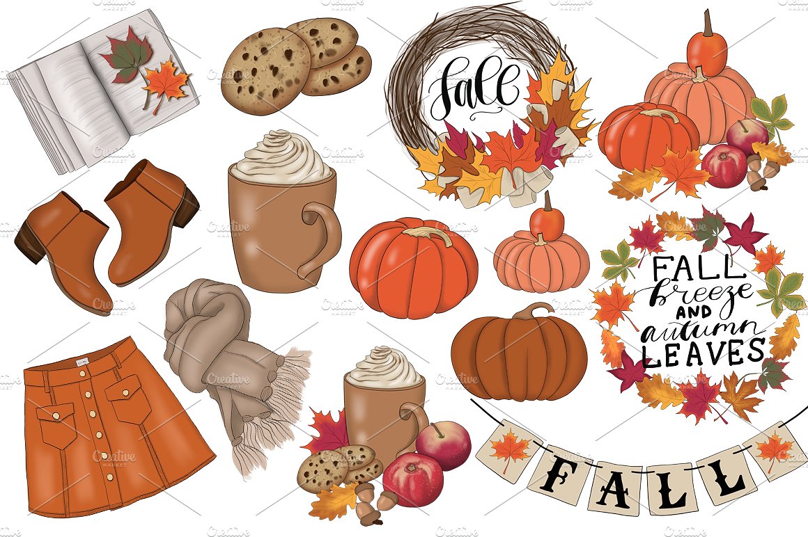 丰收的季节手绘设计插画素材+纹理 Happy Fall Autumn Design Kit插图(7)