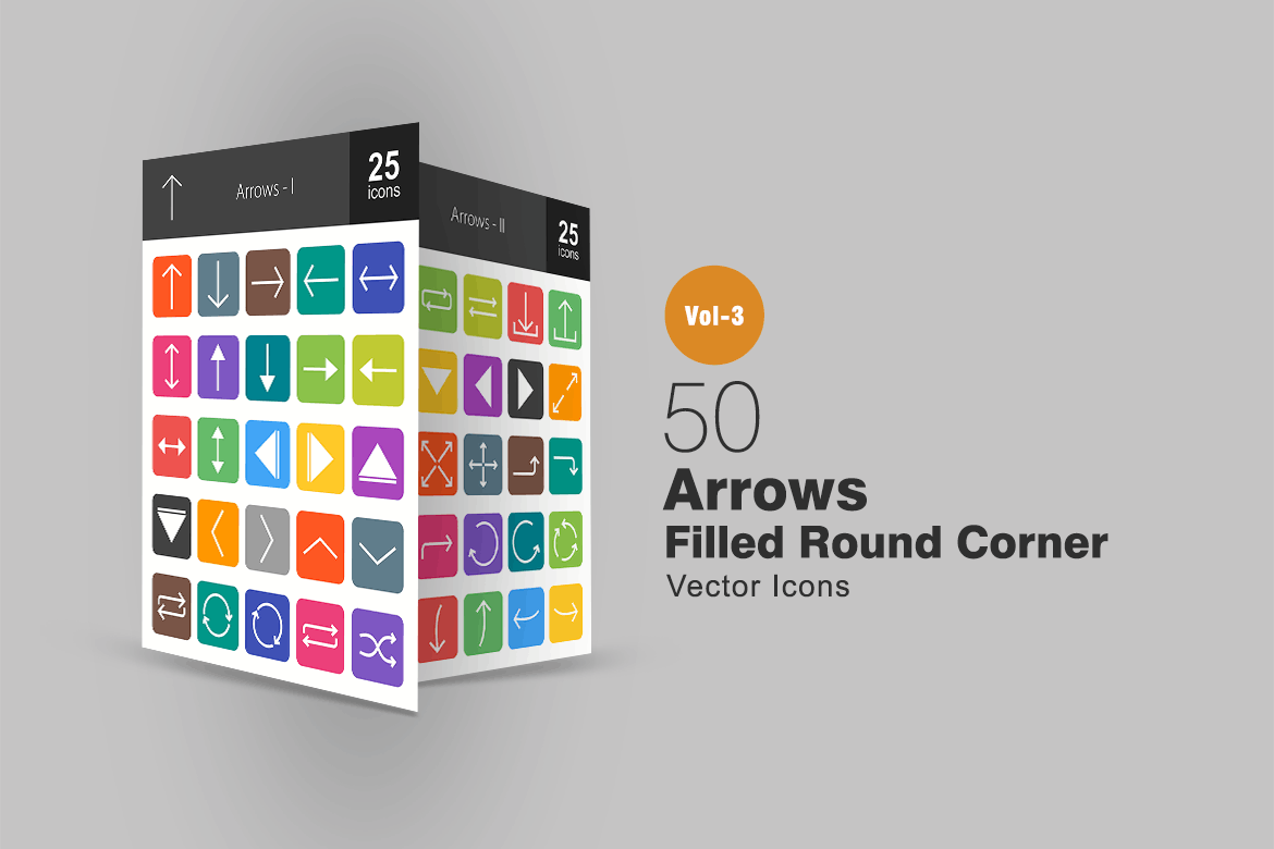 50枚箭头圆角图标素材 50 Arrows Flat Round Corner Icons插图