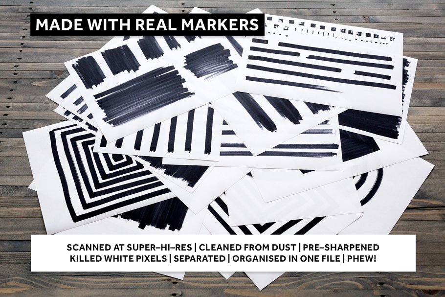 逼真黑色记号笔笔画纹理 REAL BLACK MARKER TEXTURES插图(1)