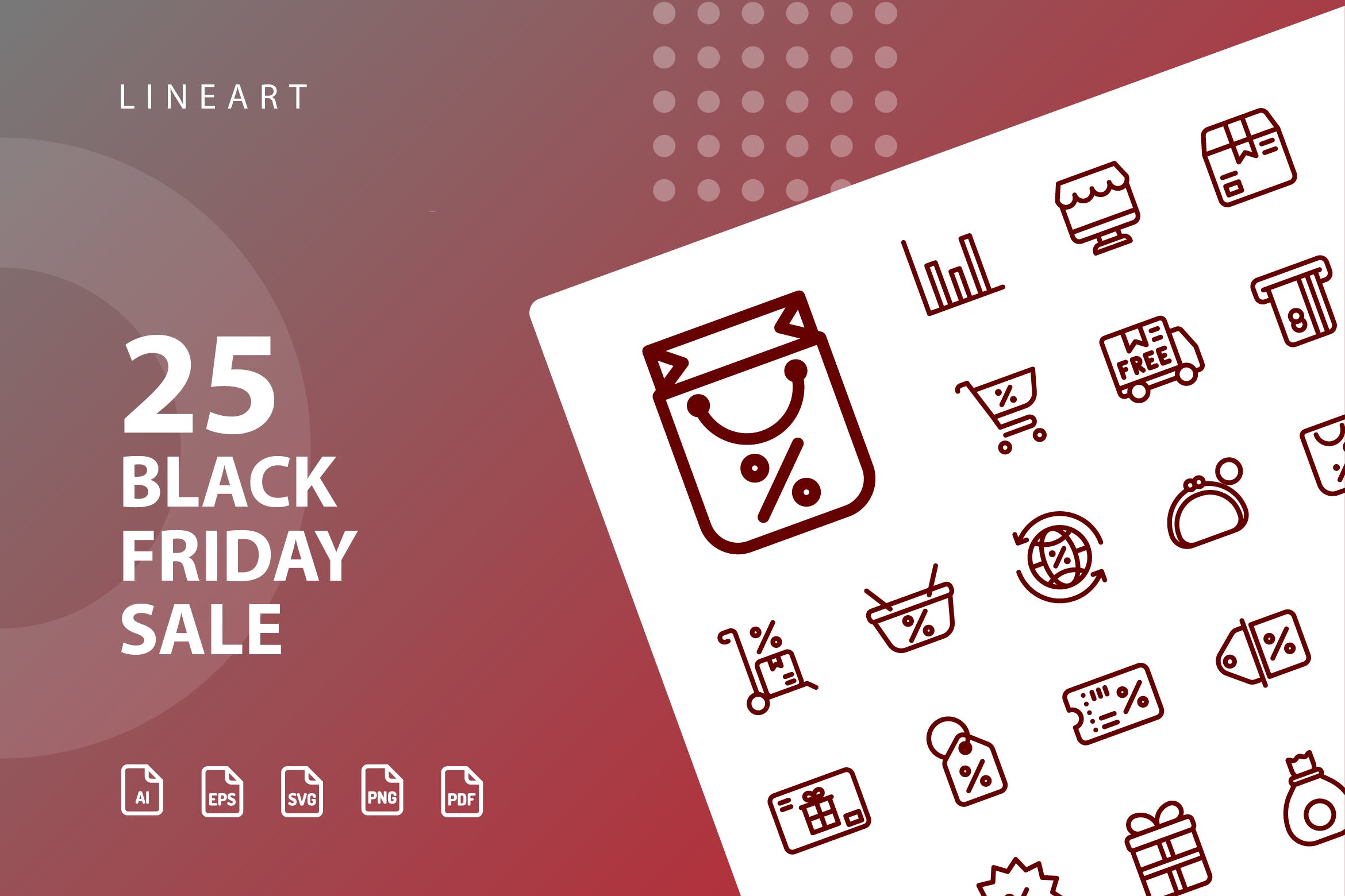 黒五电商促销主题线性图标素材 Black Friday Sale Lineart插图