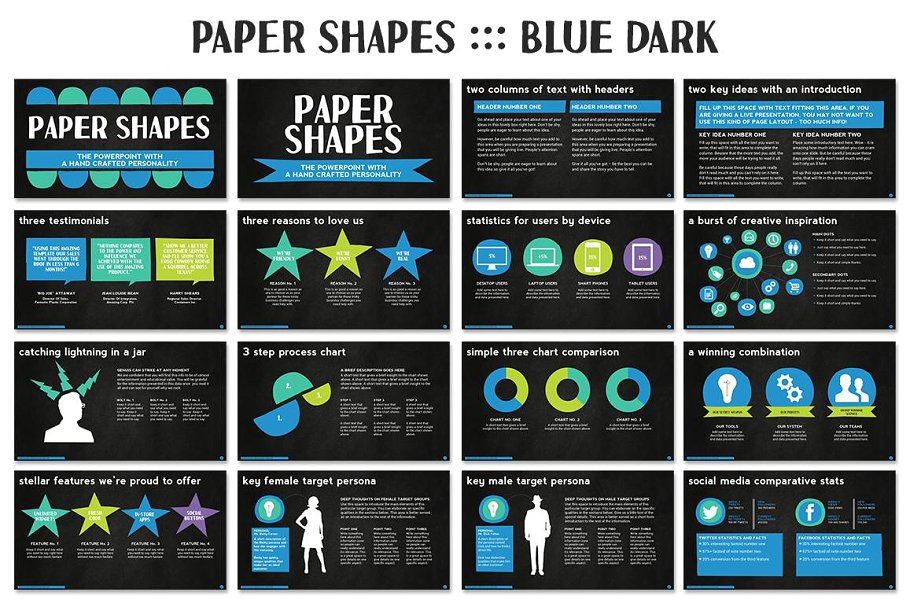512页手工设计 PPT 幻灯片模板（共8种配色方案） Paper Shapes Powerpoint Presentation插图(6)