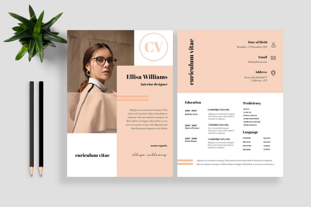 时尚创意设计师个人履历简历设计模板v11 Clean Resume / CV Template 11插图