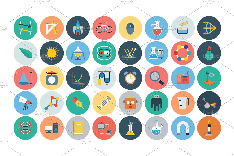 100+自然科学主题扁平化图标 100+ Science & Technology Flat Icons插图(2)