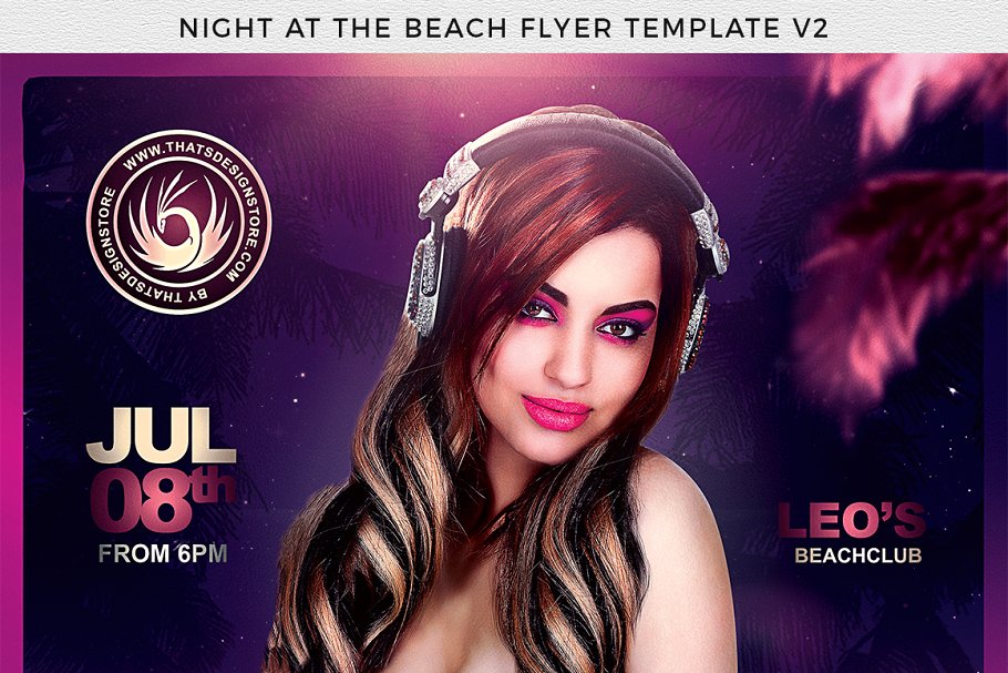 夜店俱乐部派对宣传海报PSD模板V2 Night at the Beach Flyer PSD V2插图(6)