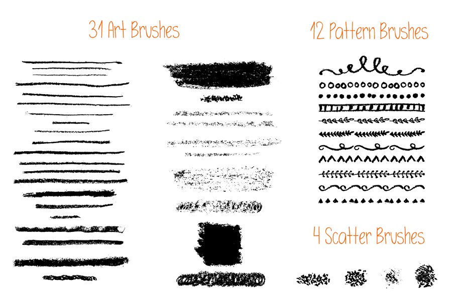 蜡笔画笔笔画&图案AI笔刷合集 Oil Pastels Brushes Collection插图2