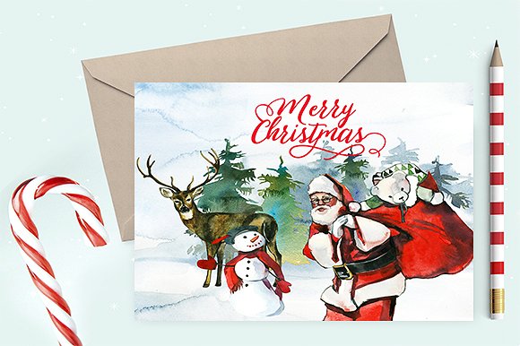 手绘圣诞节主题水彩设计素材包 Santa & Co Christmas Clipart Set插图8