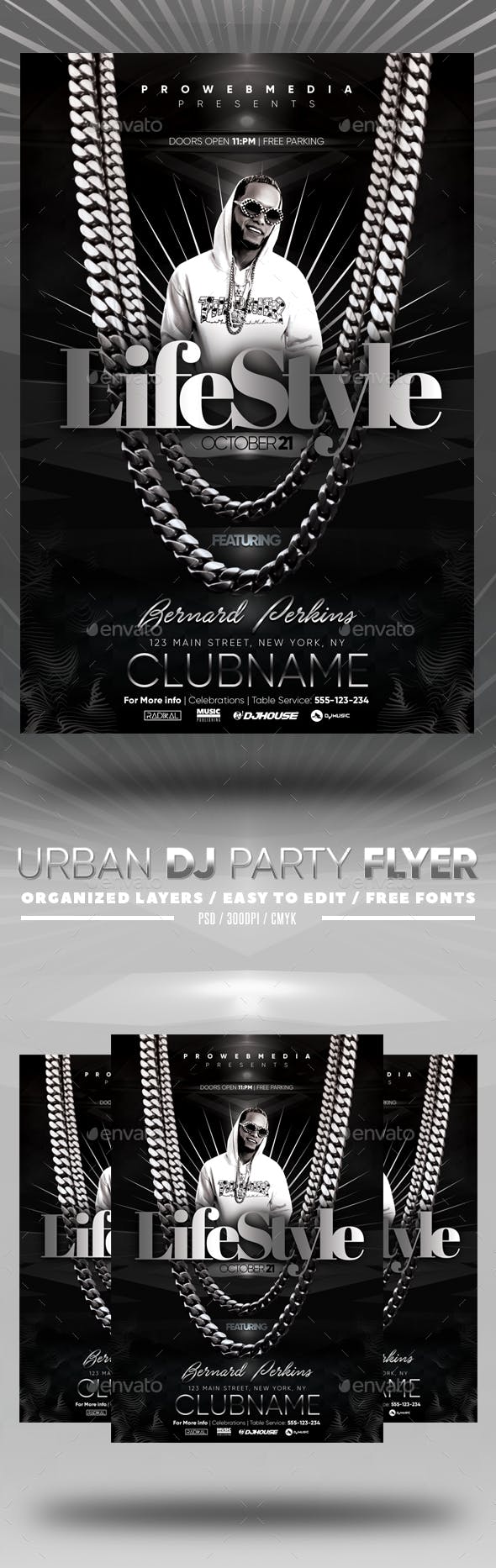高端华丽音乐风格的DJ海报模板 Urban DJ Party Flyer [psd]插图