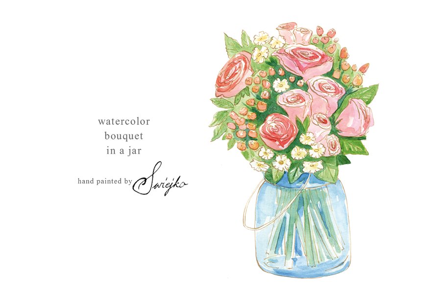 水彩花束水彩画艺术 Watercolor Bouquet, Flowers插图