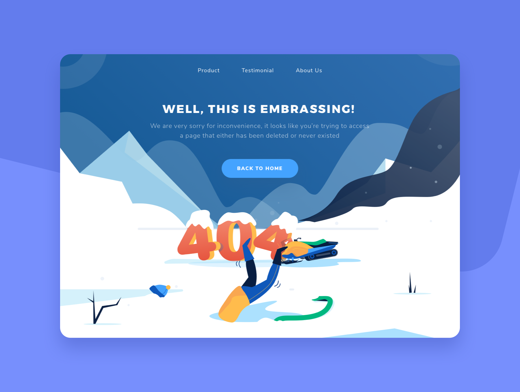 大洋岛下午茶：冬季雪地主题网站404错误页面矢量插画素材插图5