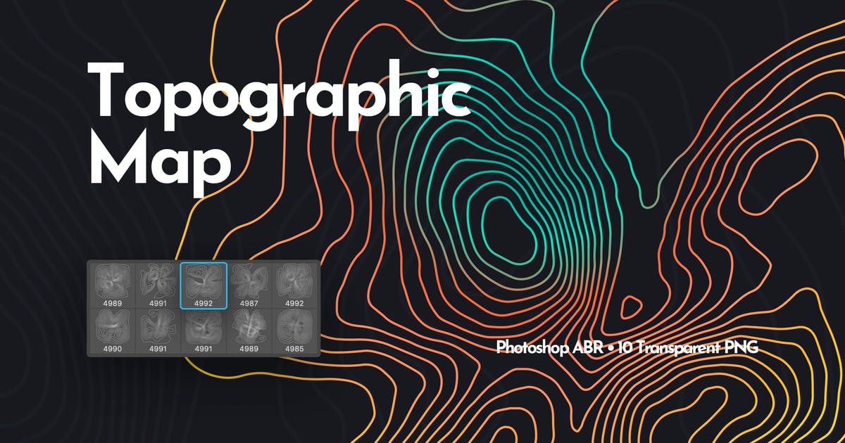 地形地图图形绘制PS笔刷 Topographic Map Photoshop Brushes插图