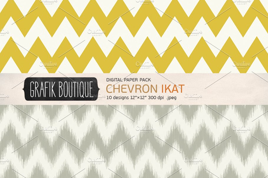 人字形图记数码纸张图案 Chevron ikat digital papers插图(1)