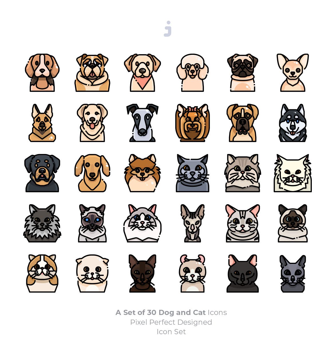 30枚狗&猫彩色矢量图标素材 30 Dog and Cat Icons插图(1)