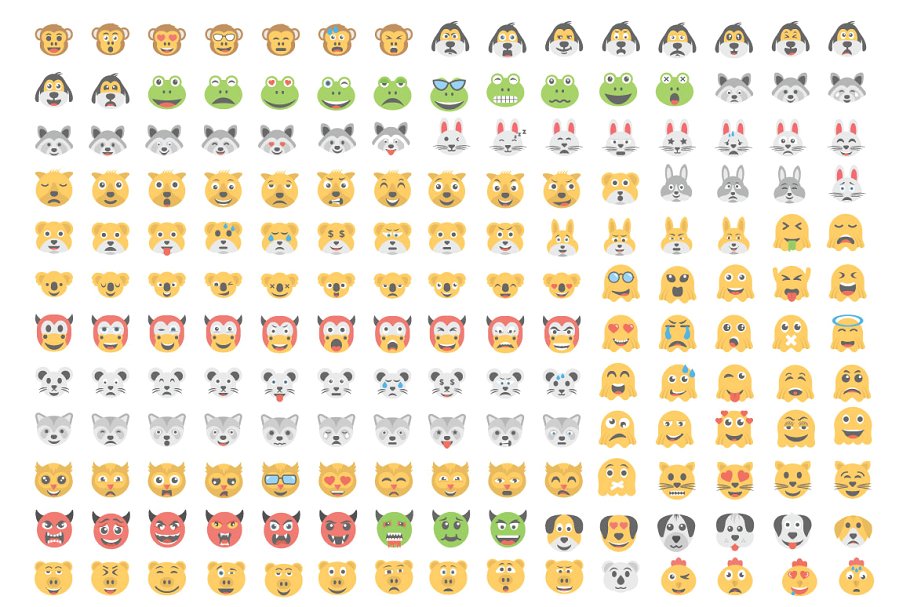 1000个卡通笑脸平面图标 1000 Flat Smiley Icons插图(3)