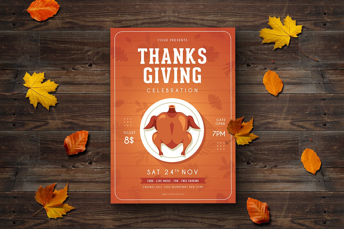 感恩节美食节海报传单模板 Thanksgiving Flyer插图3