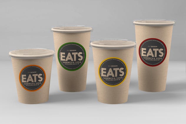 楔形三明治和苏打饮料纸杯样机套装 Sandwich Wedge and Soda Paper Cups MockUp Set插图(7)