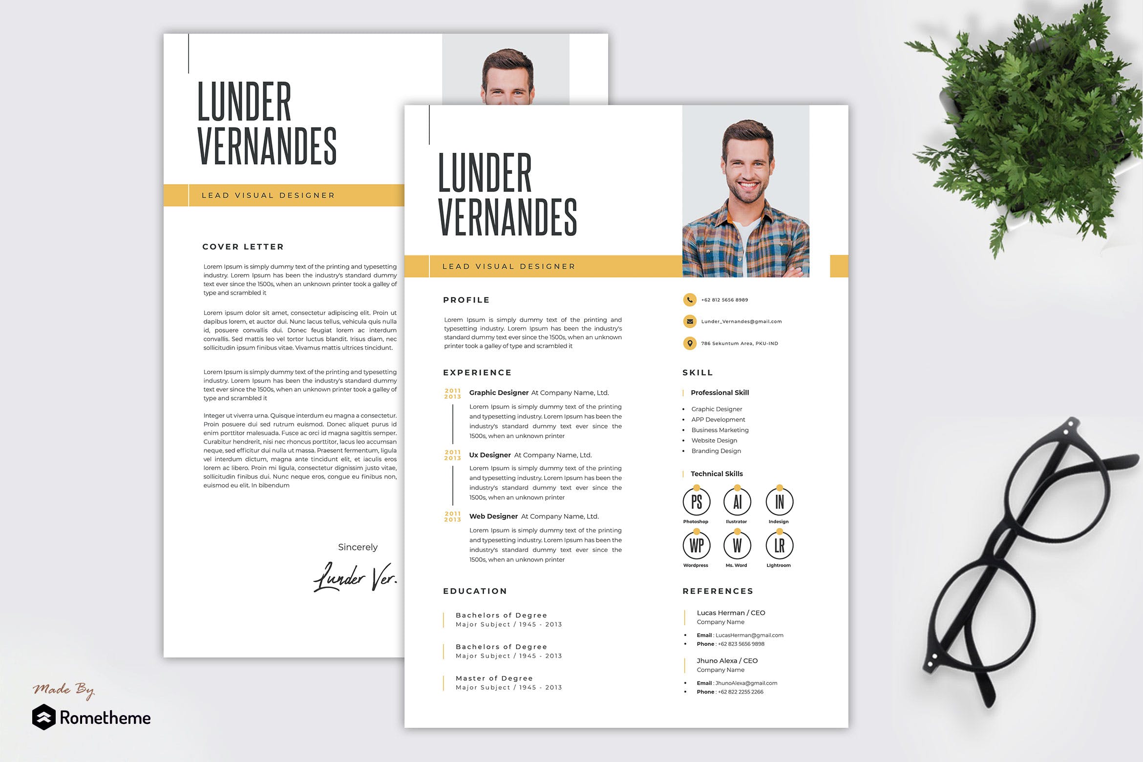 顶尖视觉设计师个人电子简历模板 Lunder Vernandes – Resume Template TS插图