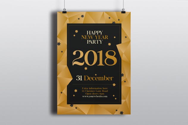 多边形几何图形新年海报设计模板 Happy New Year 2018 Party Flyer插图(3)