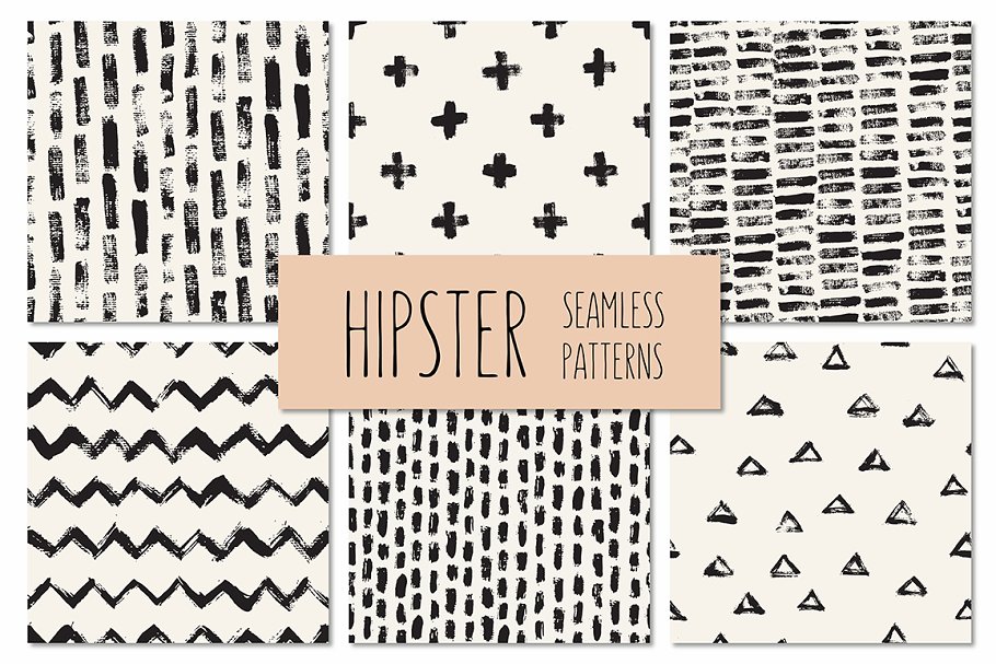 手绘图案无缝纹理肌理合集1 Hipster Seamless Patterns Set 1插图