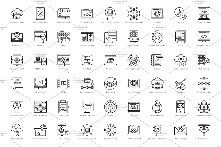 1458个Web&Seo网络营销主题线条图标 1458 Web and Seo Line Icons Set插图(12)