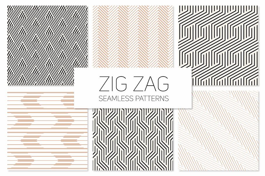 锯齿形无缝抽象纹理合集 Zig Zag Seamless Patterns Set插图