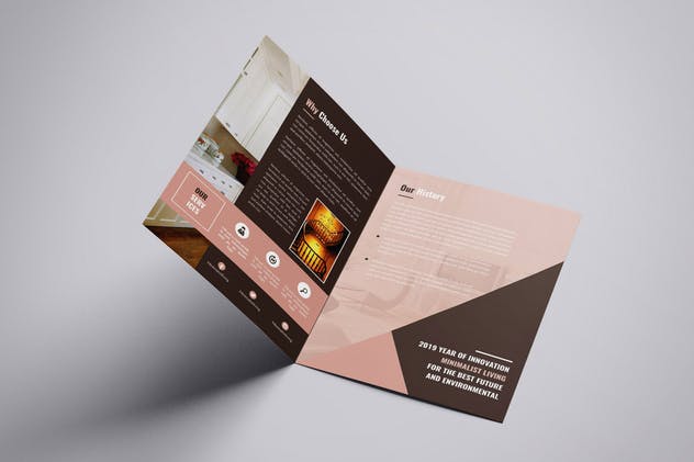 室内设计双折页广告手册设计模板 Interior Design Bifold Brochure插图(2)