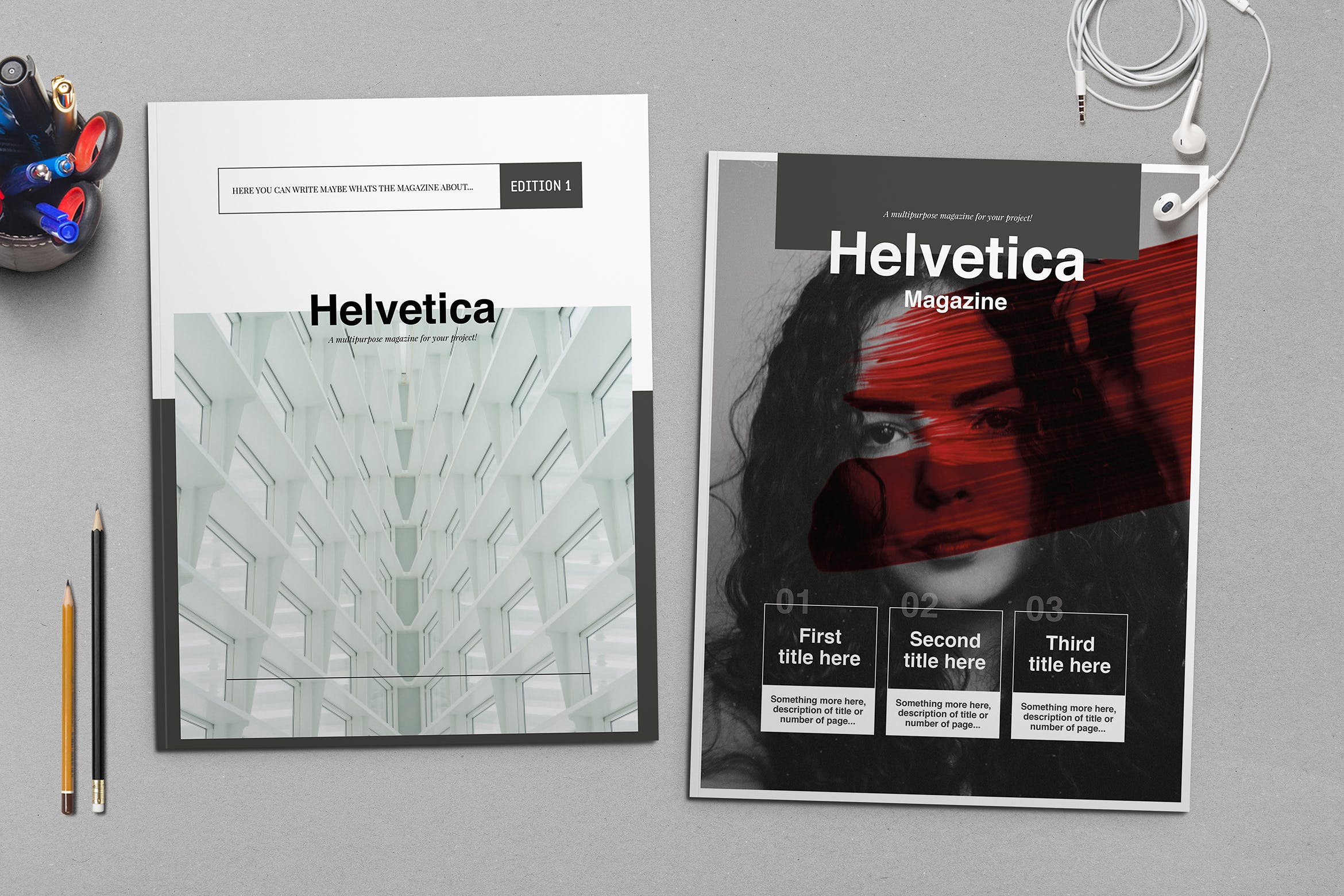 时尚行业产品评测杂志Indesign模板下载 Helvetica Magazine Indesign Template插图