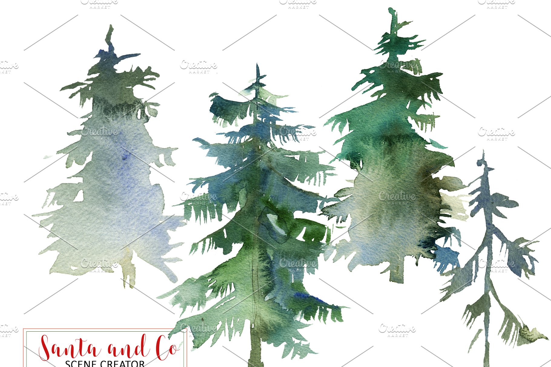 手绘圣诞节主题水彩设计素材包 Santa & Co Christmas Clipart Set插图6