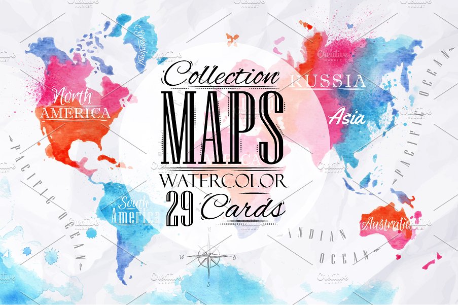 水彩世界地图矢量图形 Watercolor world map插图