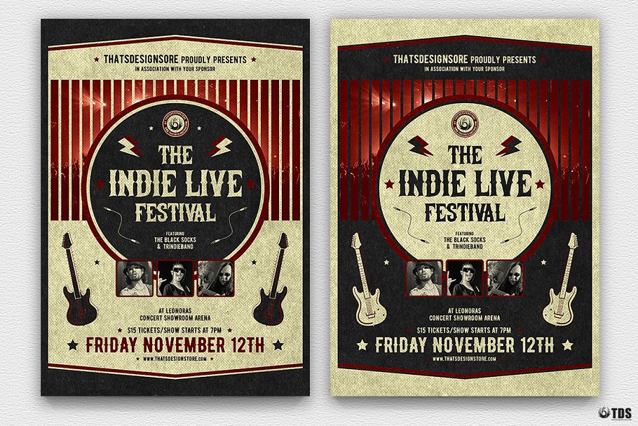 独立音乐节派对传单PSD模板v2 Indie Live Festival Flyer PSD V2插图(1)