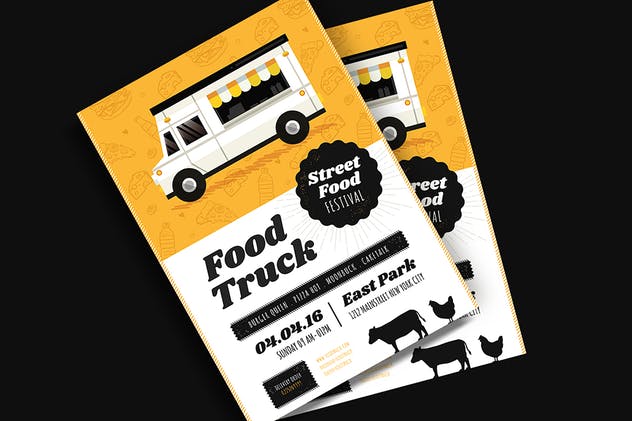 食品快餐车传单＆菜单设计模板 Food Truck Festival Flyer & Menu插图1