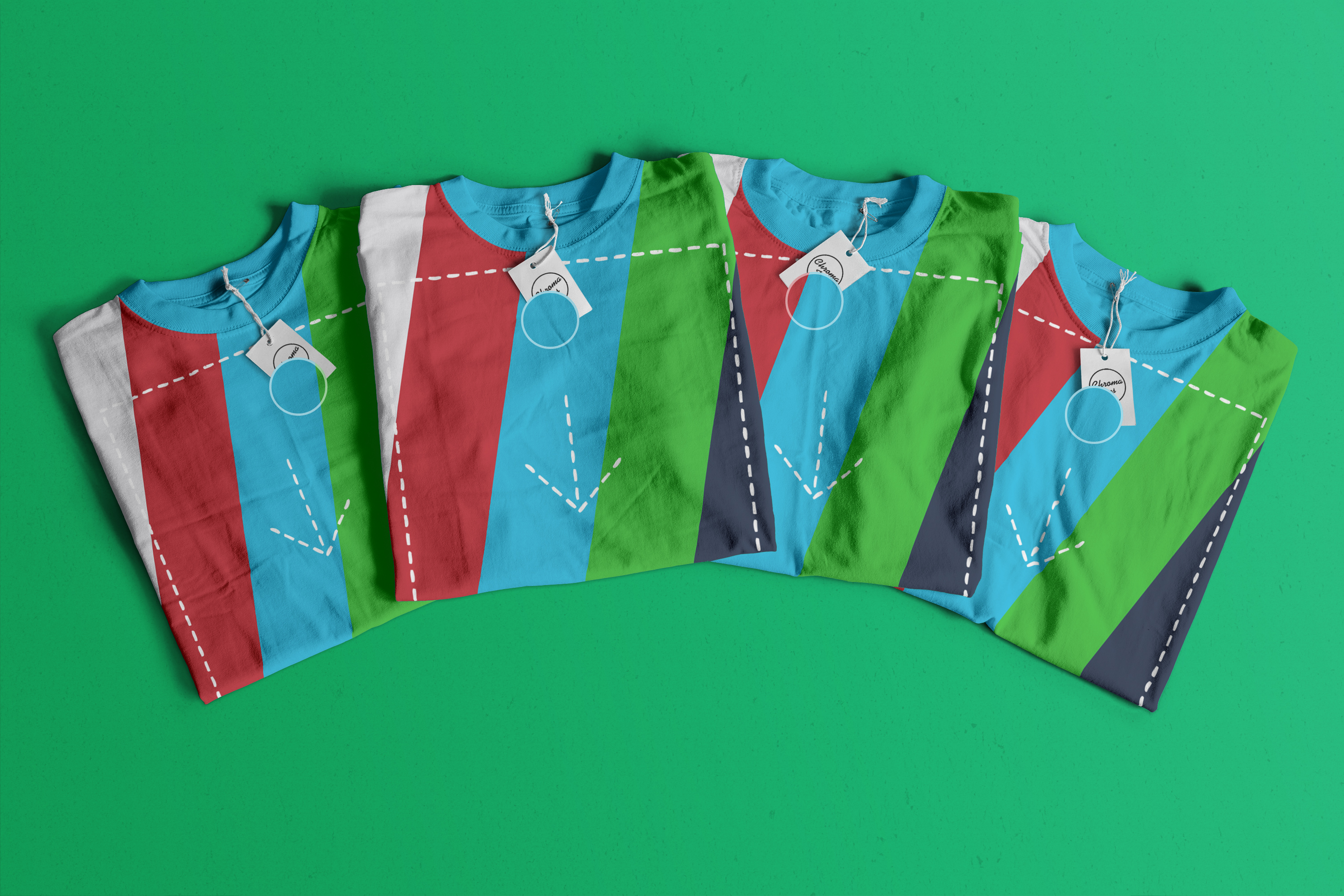 多颜色规则折叠T恤设计定制效果图实物样机模板03 Folded T-Shirts Mockup 03插图(1)