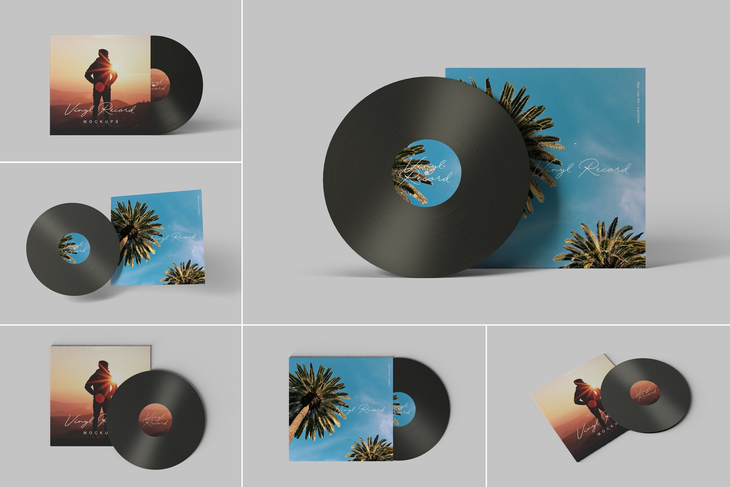 音乐CD唱片包装盒设计样机模板 Vinyl Record Mockups插图