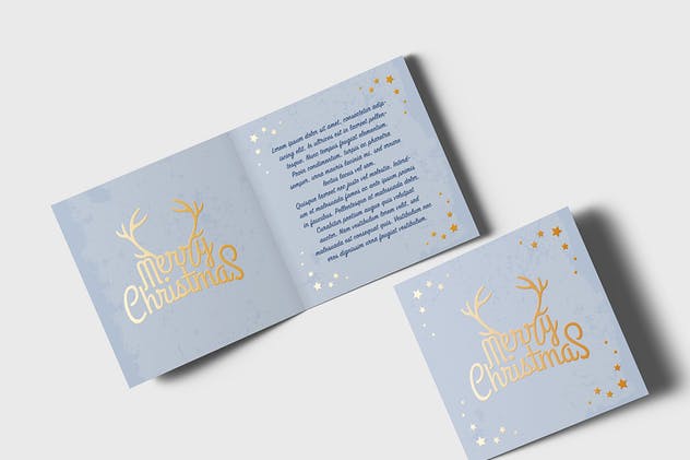 正方形铝箔冲压贺卡样机 Square Greeting Card Mock-Up with Foil Stamping插图(7)